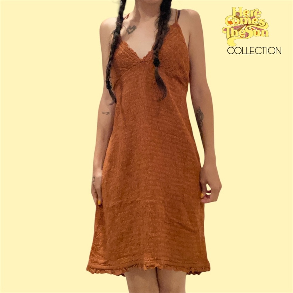 BoHo Anthropologie Ellen Smock Mini Dress in Brown
